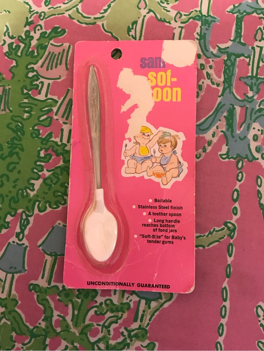 Vintage Sani Baby Feeding Sof Spoon Stainless Handle White Head New